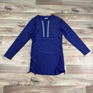 Cabana Life UPF 50+ Navy Embroidered Convertible Ruched Rashguard Size Large